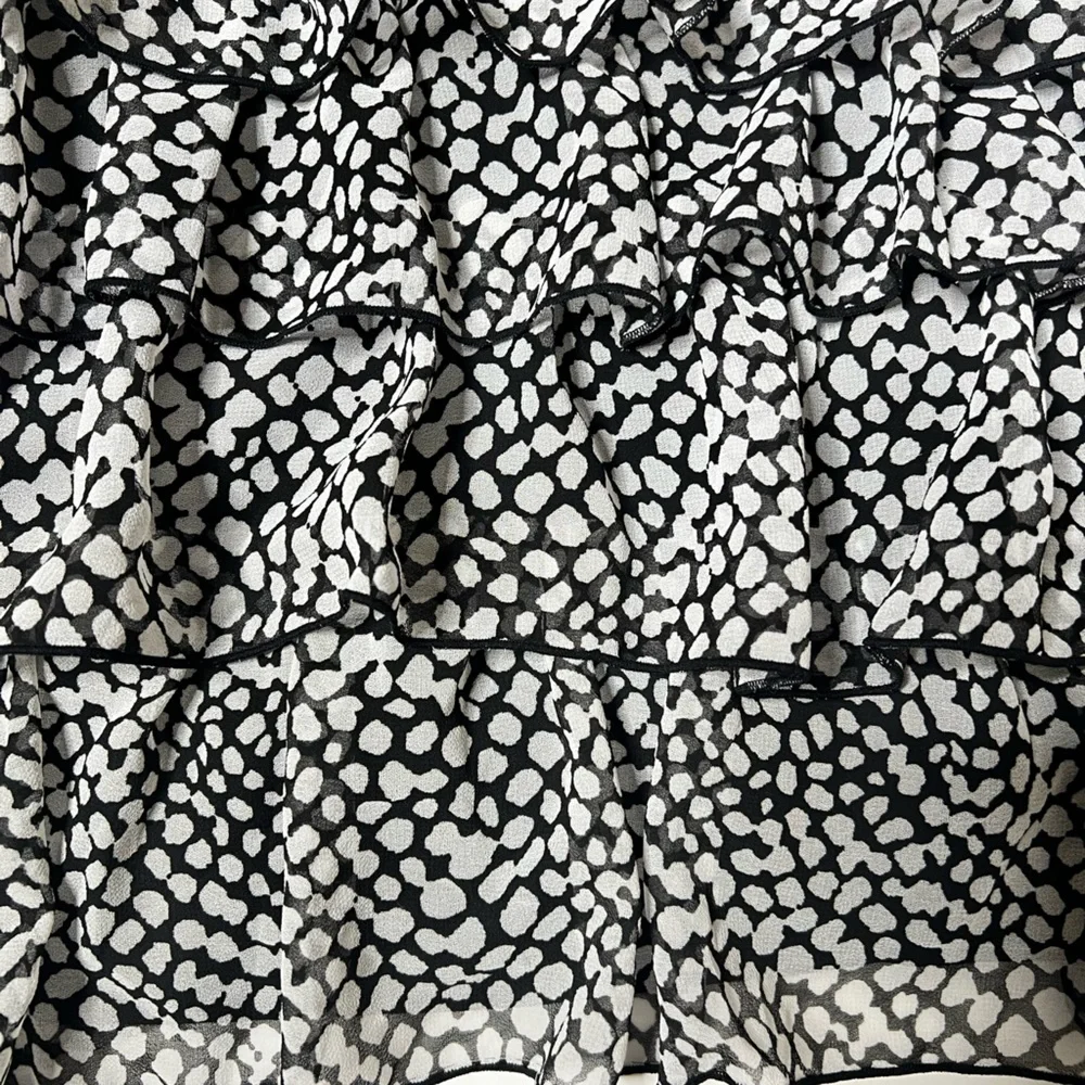 White & Black Polka Dot Tiered Skirt Mini Mid Ruffle Casual Summer Vacation Boho - Picture 5 of 15